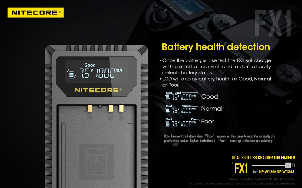 Nitecore FX1 Charger for Fujifilm NP-W126 and NP-W126S Camera