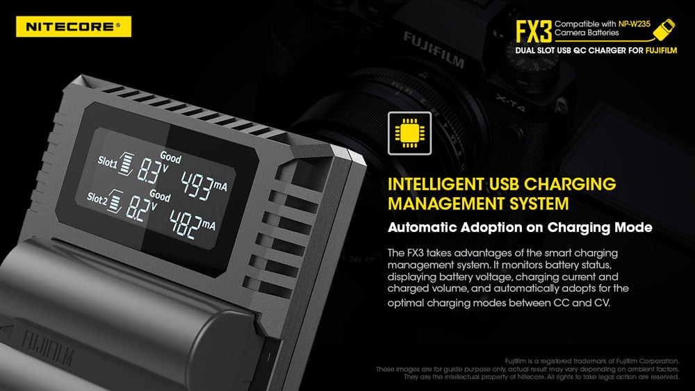 Nitecore FX3 2-Slot USB-C QC Camera Battery Charger for Fujifilm X-T4