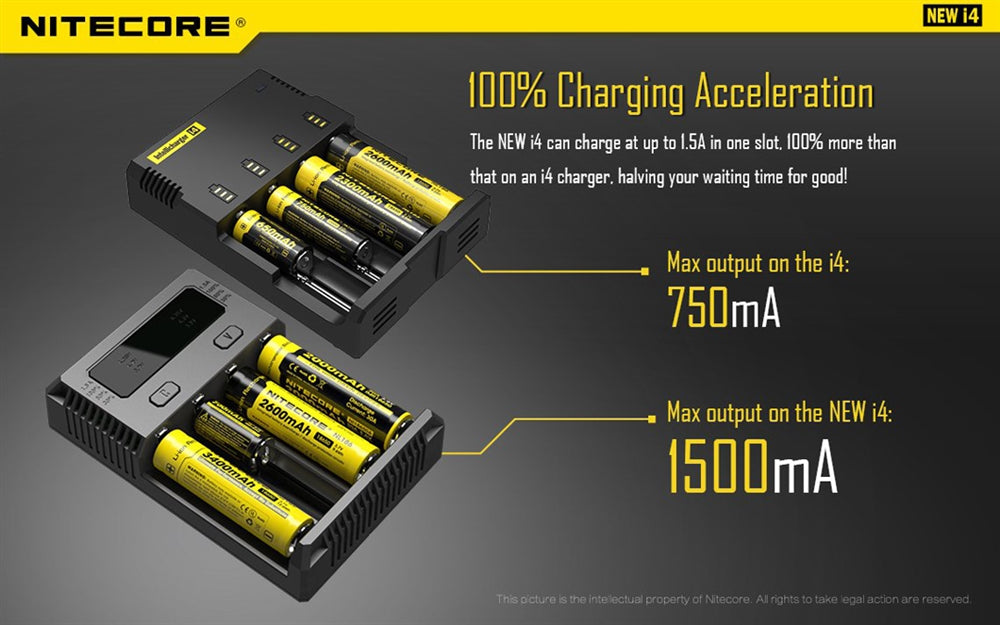 NiteCore New i4 4 Channel Universal Charger, for 18650, 16340 etc