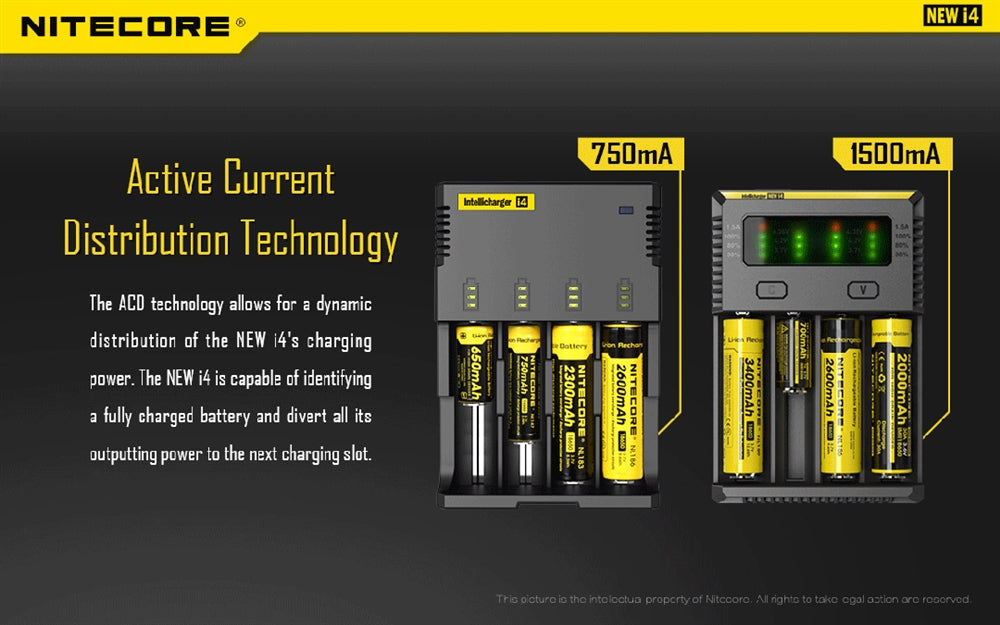 NiteCore New i4 4 Channel Universal Charger, for 18650, 16340 etc