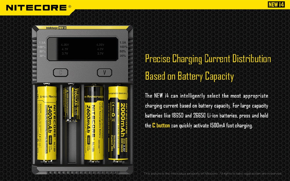 NiteCore New i4 4 Channel Universal Charger, for 18650, 16340 etc