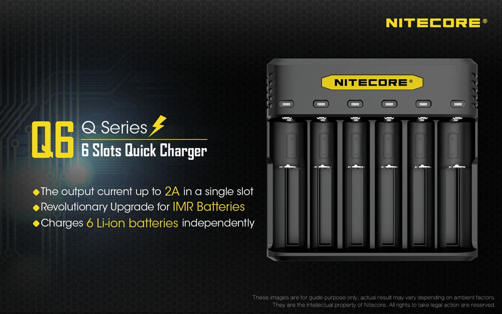 Nitecore Q6 Six Slot Charger, for 18650 16340 RCR123A 14500 18350 and more