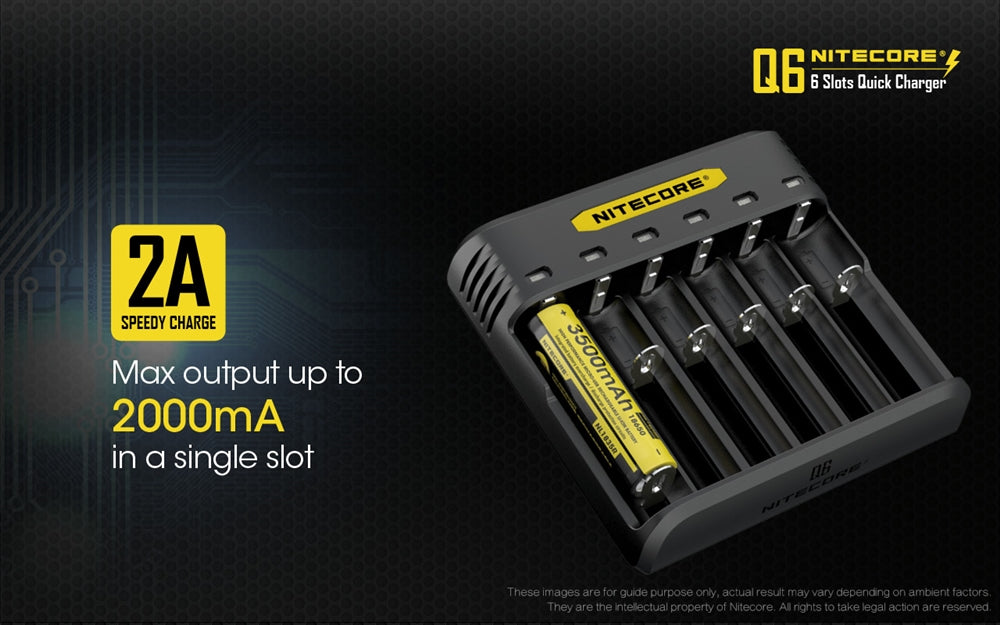 Nitecore Q6 Six Slot Charger, for 18650 16340 RCR123A 14500 18350 and more