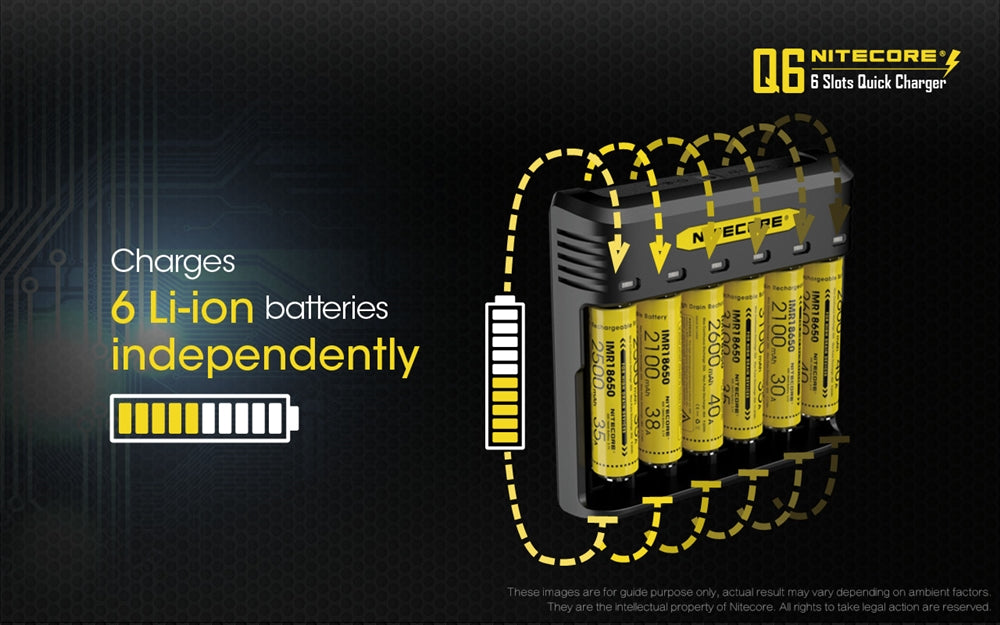 Nitecore Q6 Six Slot Charger, for 18650 16340 RCR123A 14500 18350 and more