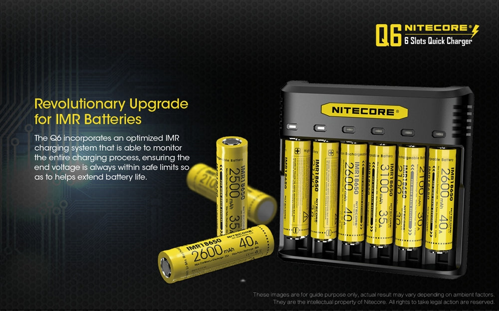 Nitecore Q6 Six Slot Charger, for 18650 16340 RCR123A 14500 18350 and more