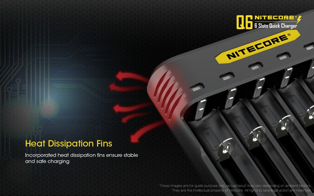 Nitecore Q6 Six Slot Charger, for 18650 16340 RCR123A 14500 18350 and more