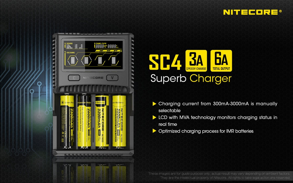 Nitecore SC4 4-Slot Fast Universal Charger for 18650 17650 17670, RCR123A 16340 14500 AA AAA C D