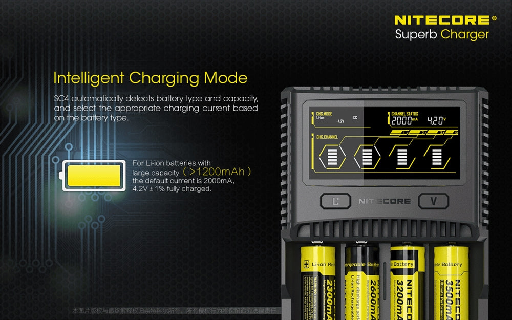 Nitecore SC4 4-Slot Fast Universal Charger for 18650 17650 17670, RCR123A 16340 14500 AA AAA C D