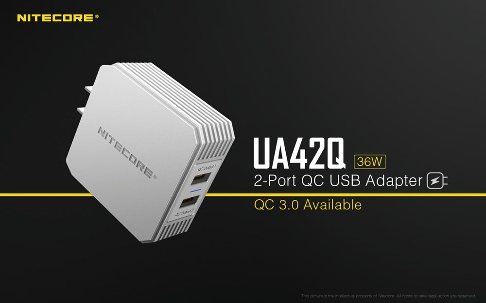 Nitecore UA42Q 2-Port QC USB 2.0 & 3.0 Power Adapter