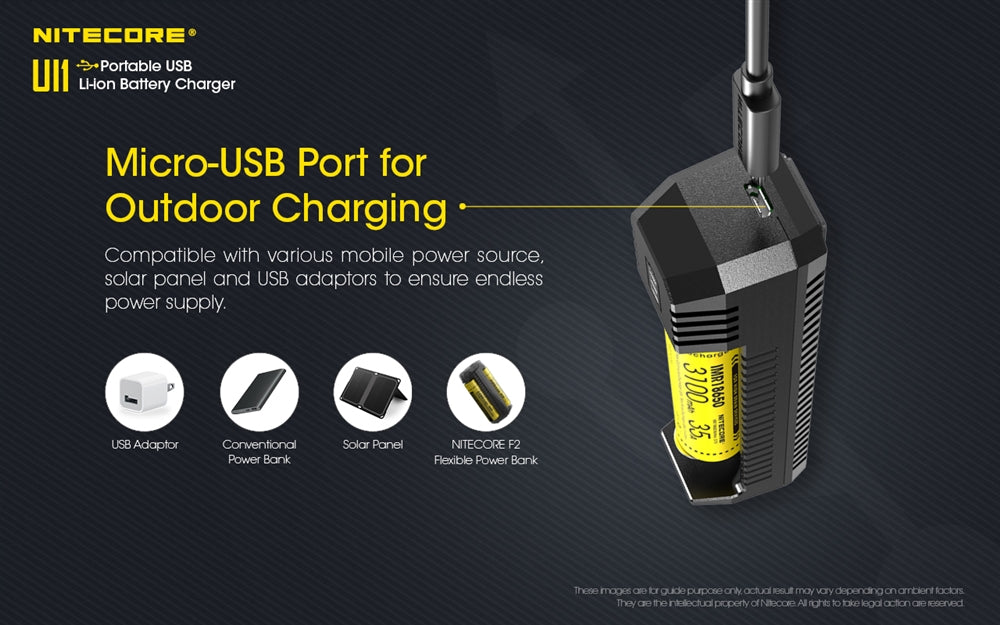 Nitecore UI1 USB Charger, for 18650, 21700, 18350, 20700 etc Batteries