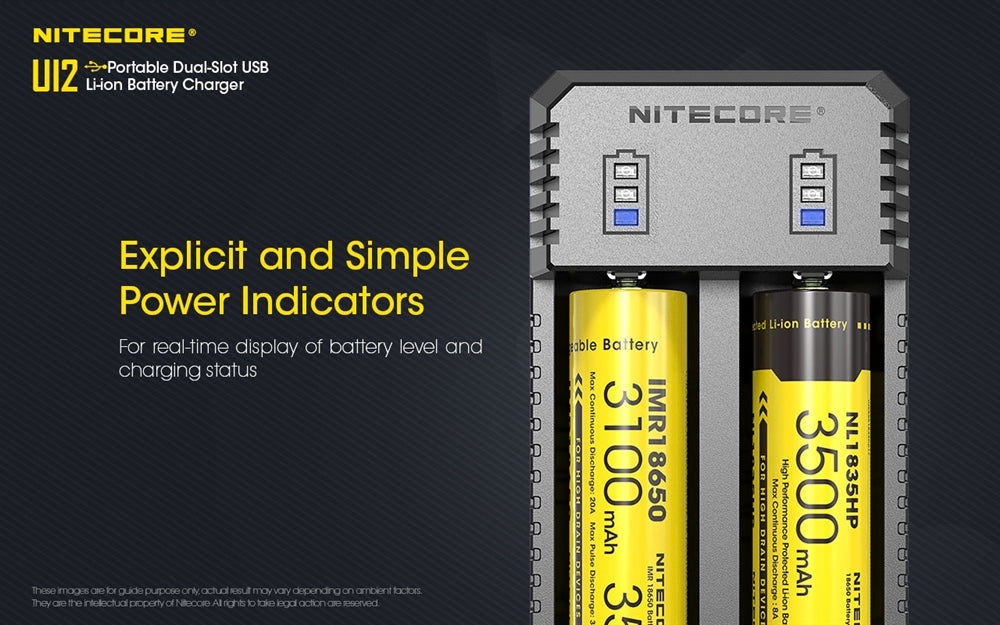 Nitecore UI2 Dual-Slot USB Charger, for 18650, 21700, 18350, 20700 Batteries