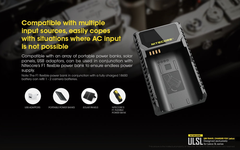 Nitecore ULSL USB Camera Charger for Leica SL Series BP-SCL4 Batteries