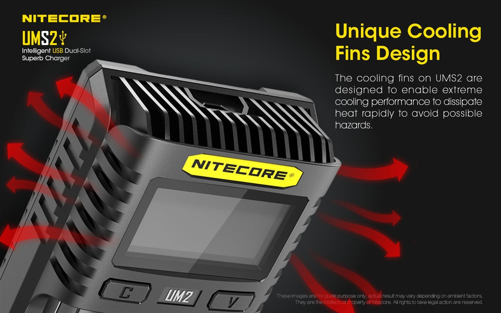 Nitecore UMS2 Dual-Slot USB Fast Charger, for 18650, 21700 batteries