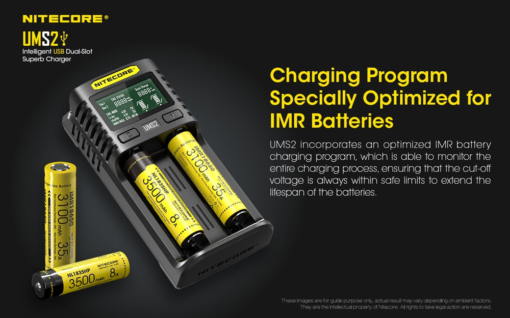 Nitecore UMS2 Dual-Slot USB Fast Charger, for 18650, 21700 batteries