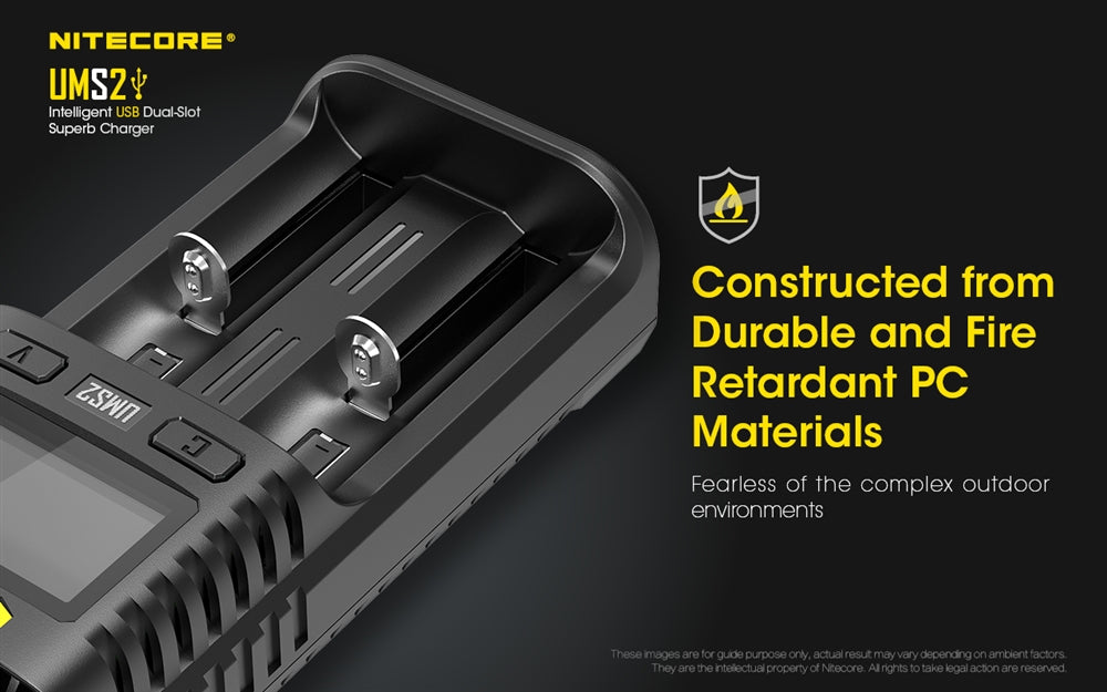 Nitecore UMS2 Dual-Slot USB Fast Charger, for 18650, 21700 batteries