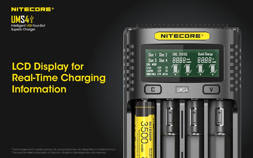 Nitecore UMS4 USB Four-Slot USB Fast Charger, for 18650, 21700 Batteries