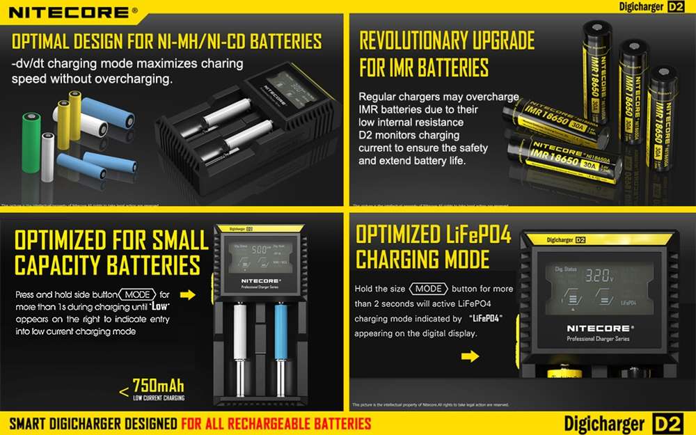 Nitecore D2 Digicharger Universal Charger 18650 RCR123A 17650 17670 14500 AA AAA