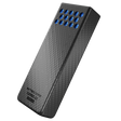 A Nitecore CARBO 20 portable power bank with a textured black carbon fiber pattern and blue heat sync accents on the top surface, shown on a plain white background.