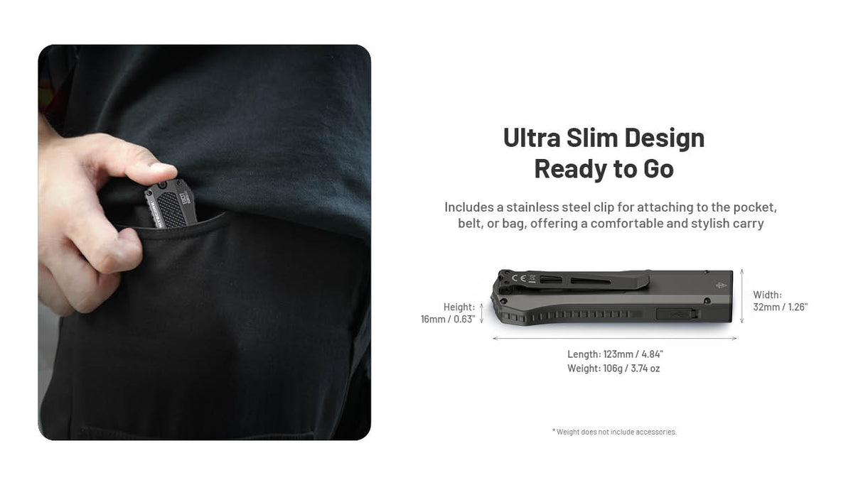 Nitecore EDC17 1500 Lumen Rechargeable EDC Flat Flashlight with White LED, UV, and Green Laser