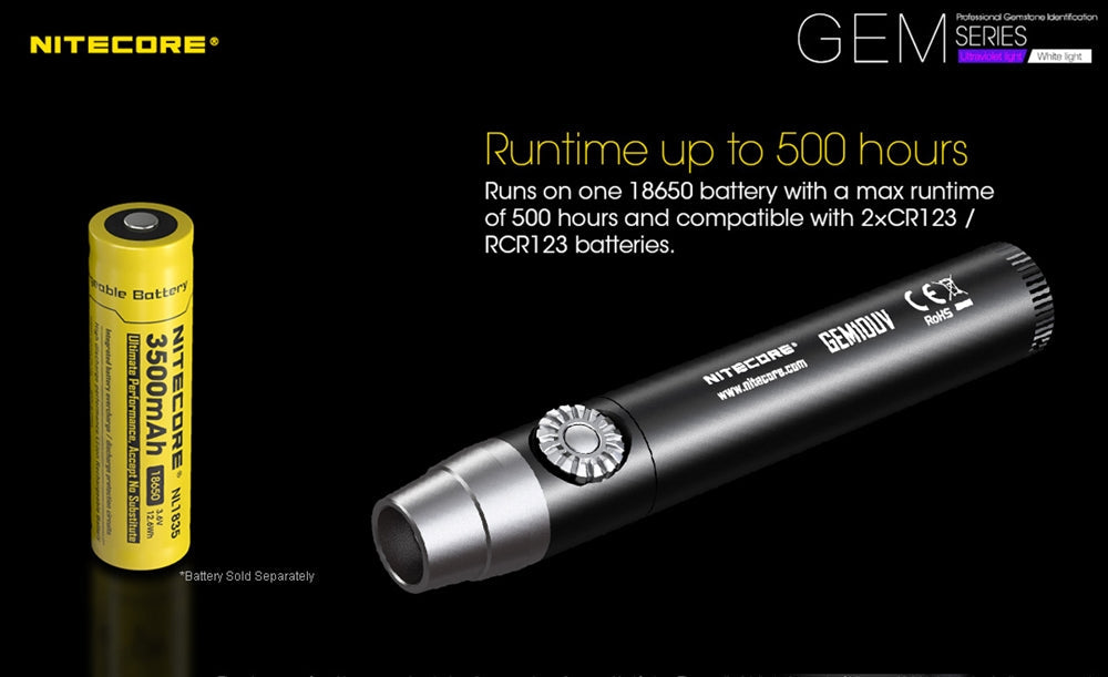 Nitecore GEM10UV UV LED Flashlight, Infinitely Adjustable Brightness for Gem Identification