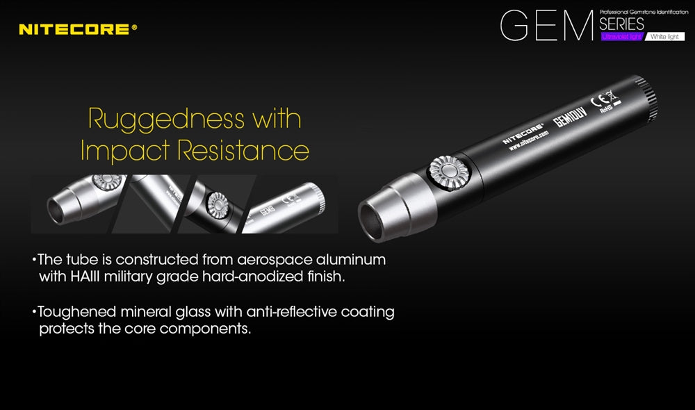 Nitecore GEM10UV UV LED Flashlight, Infinitely Adjustable Brightness for Gem Identification