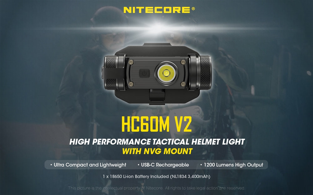 Nitecore HC60M v2 1200 Lumen NVG Helmet Light