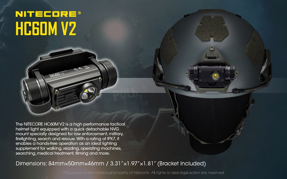 Nitecore HC60M v2 1200 Lumen NVG Helmet Light