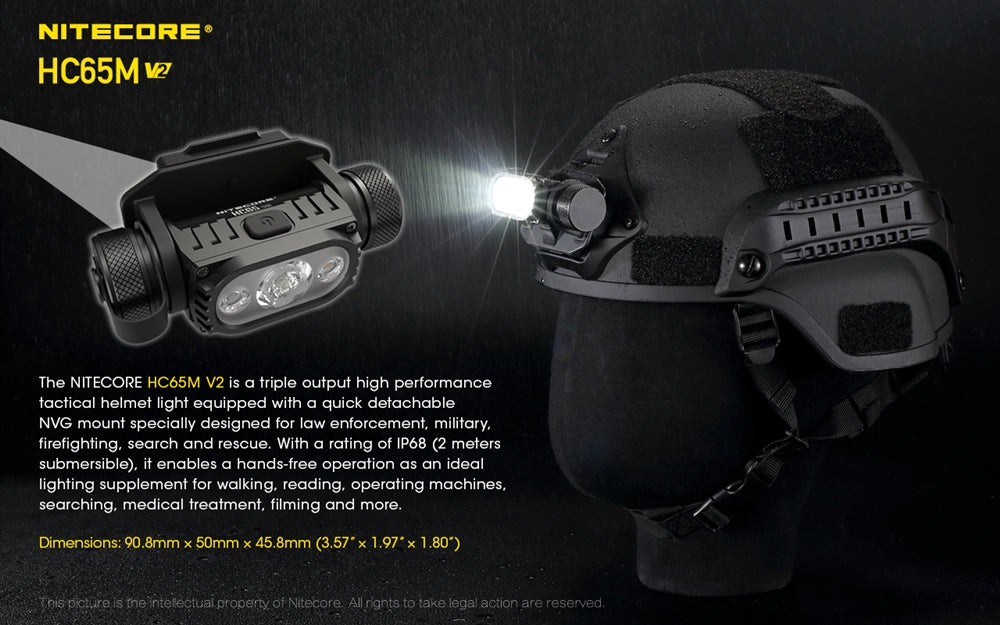 Nitecore HC65M v2 1750 Lumens NVG Mountable Helmet Light, White