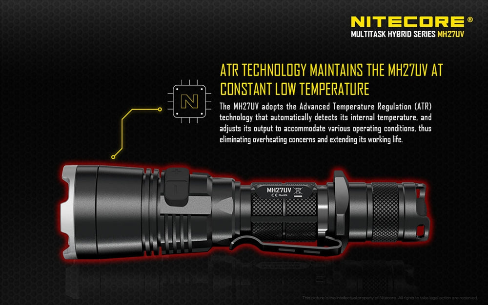 Nitecore MH27UV 1000 Lumen USB Rechargeable UV Flashlight, with Multi-Colored LEDs