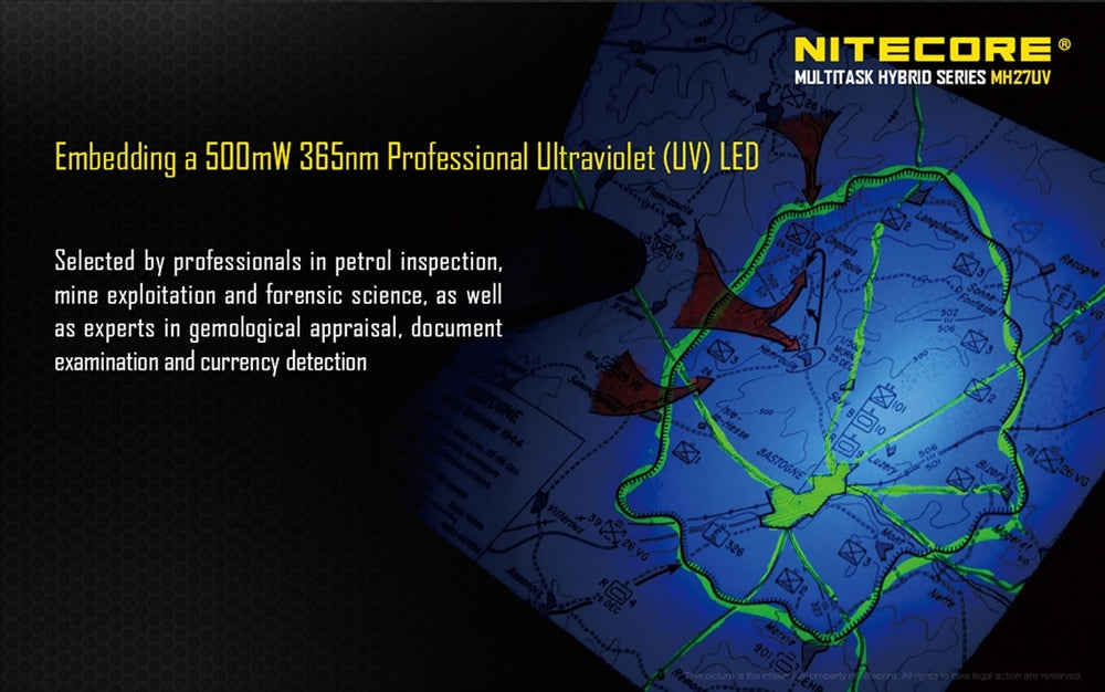 Nitecore MH27UV 1000 Lumen USB Rechargeable UV Flashlight, with Multi-Colored LEDs