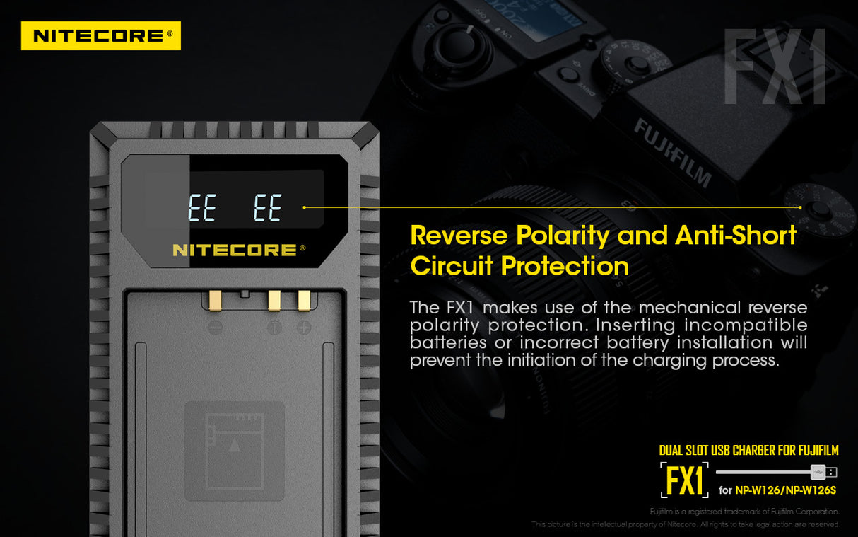 Nitecore FX1 Charger for Fujifilm NP-W126 and NP-W126S Camera Batteries