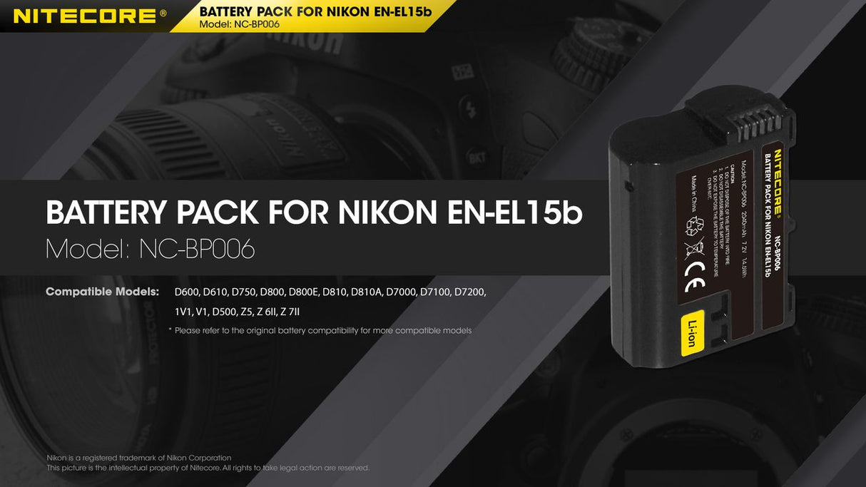 Nitecore NC-BP006 Camera Battery Compatible with Nikon EN-EL15B