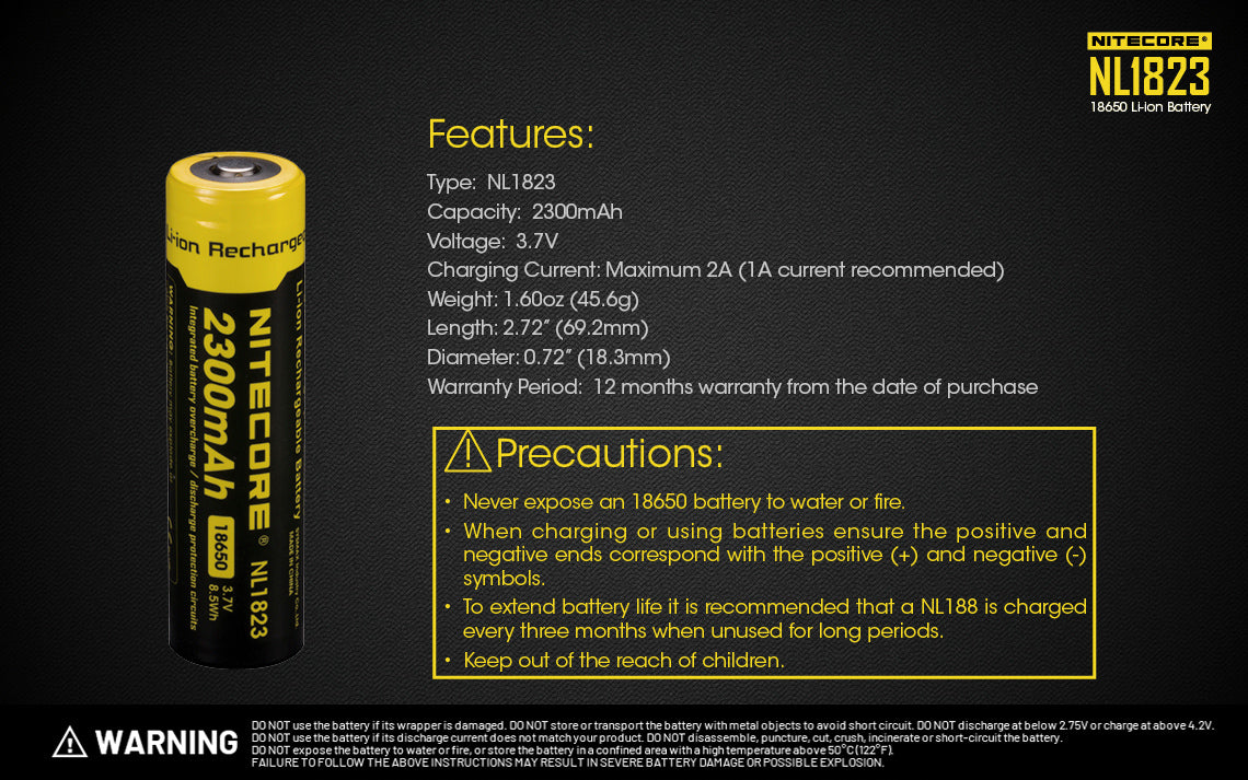 Nitecore NL1823 (NL183) 2300mAh Rechargeable 18650 Battery