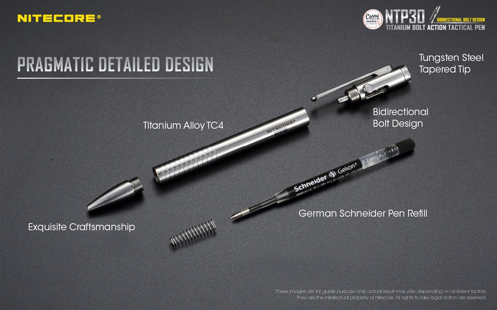 Nitecore NTP30 Titanium Bidirectional Bolt Action Tactical Pen