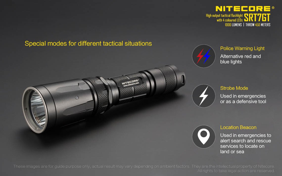 Nitecore SRT7GT 1000 Lumen LED Flashlight, with UV and 4 Color LEDs - Used