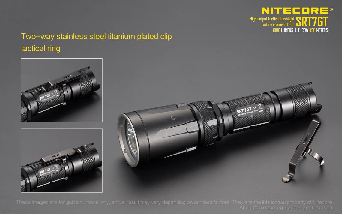 Nitecore SRT7GT 1000 Lumen LED Flashlight, with UV and 4 Color LEDs - Used