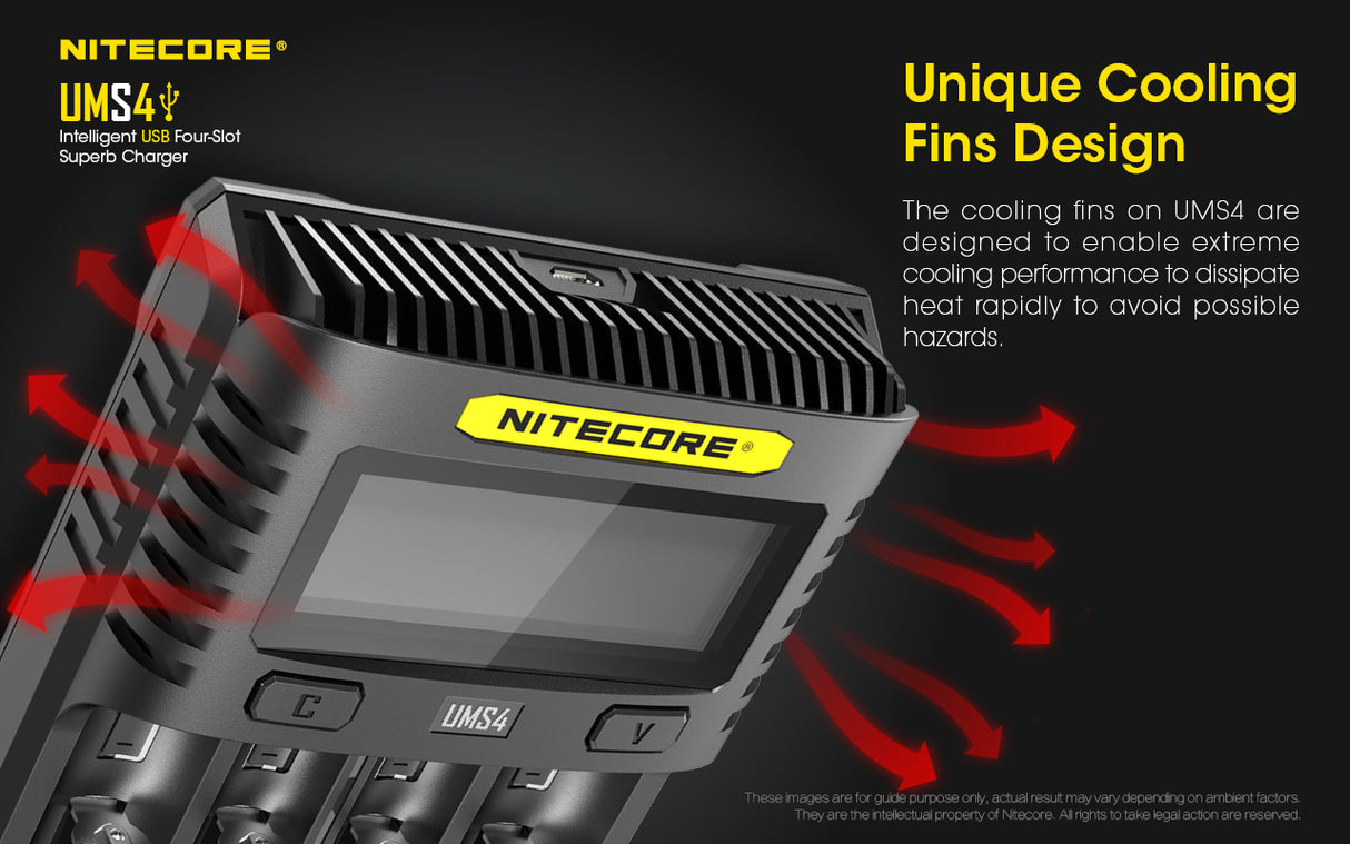 Nitecore UMS4 USB Four-Slot USB Fast Charger, for 18650, 21700 Batteries