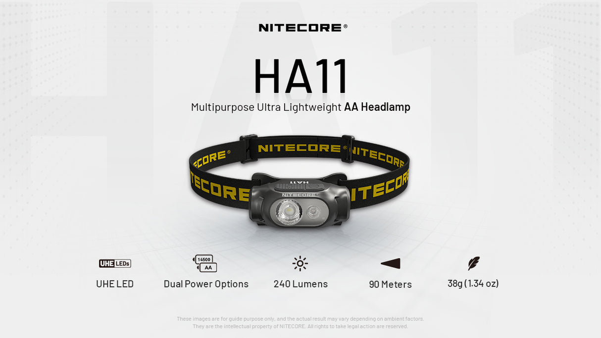 Nitecore HA11 Ultra Lightweight AA Headlamp - 240 Lumens Dual Beam With Red Light For Outdoor Activities