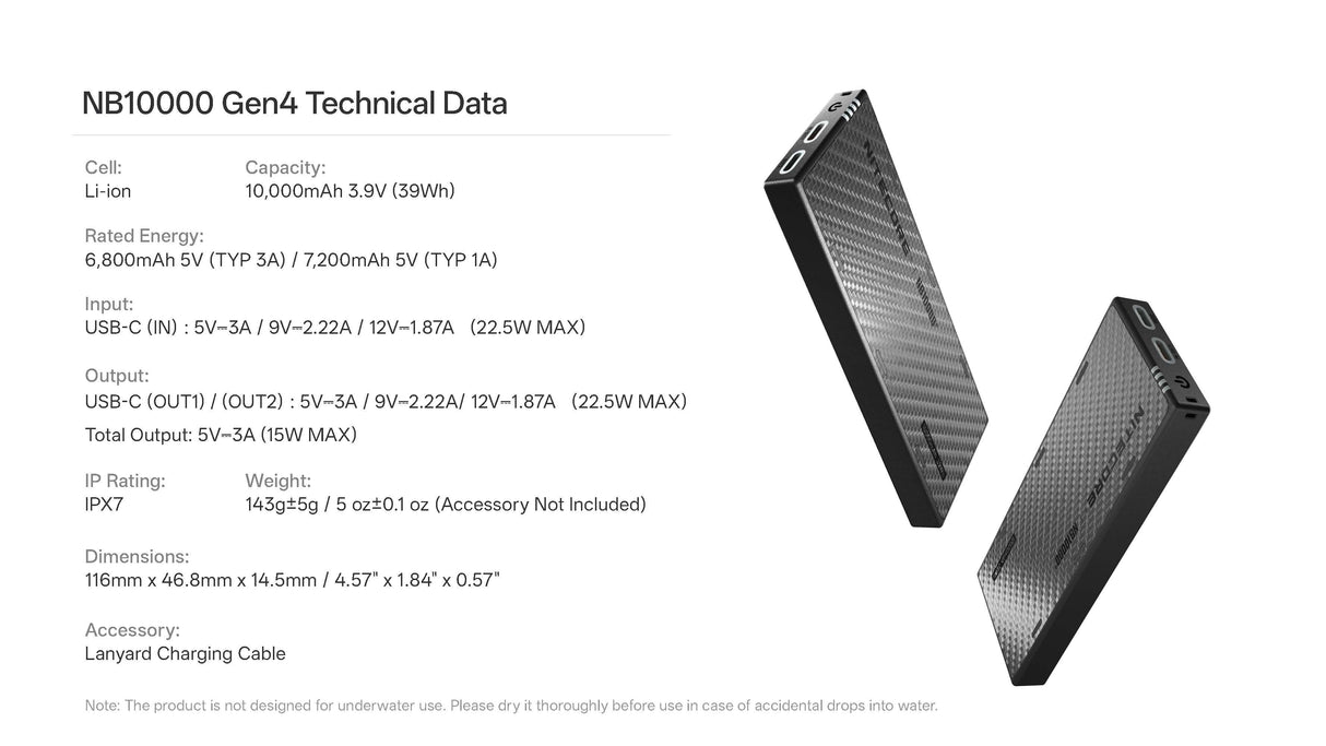Nitecore NB10000 Gen4 (Gen 4) Ultralight 10000mAh Power Bank