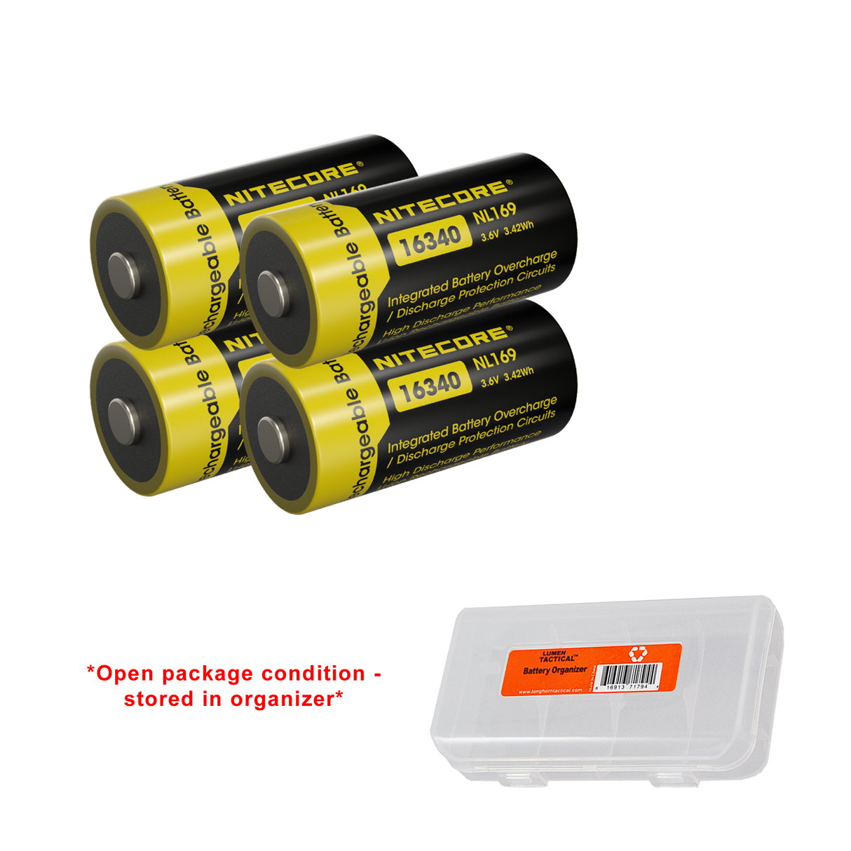 Nitecore NL169 950mAh Rechargeable RCR123A 16340 Battery - 4 Pack - Used