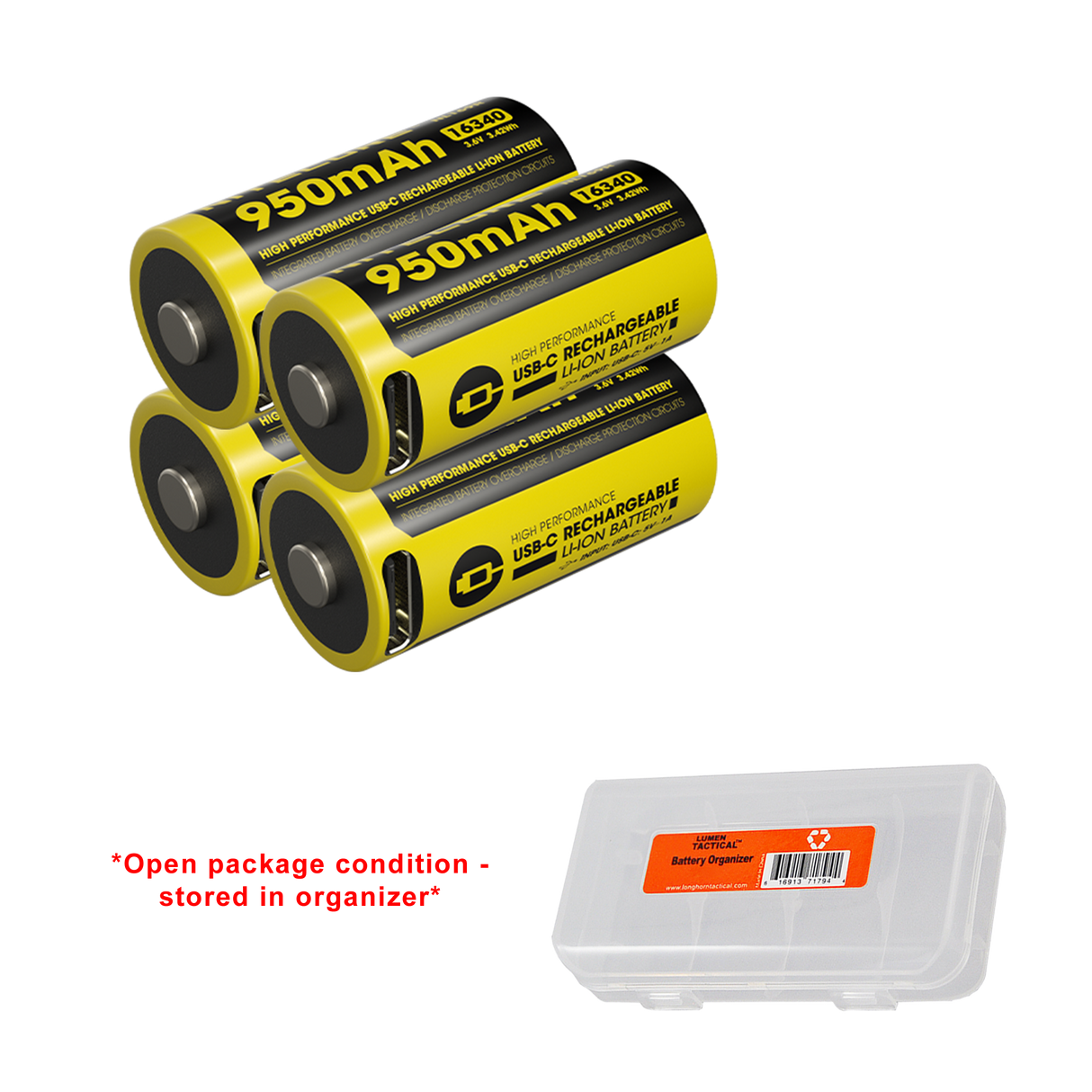 Nitecore NL169R 950mAh Rechargeable RCR123 16340 Battery with USB-C Charging Port - 4 Pack - Used