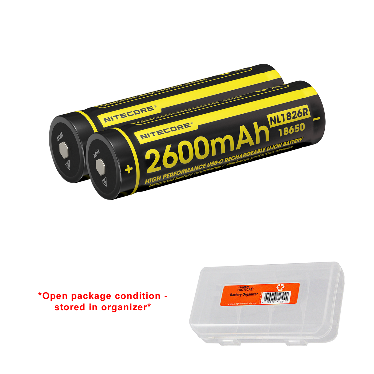 Nitecore NL1826R 2600mAh USB-C Rechargeable 18650 Battery - Pack of 2 - Used