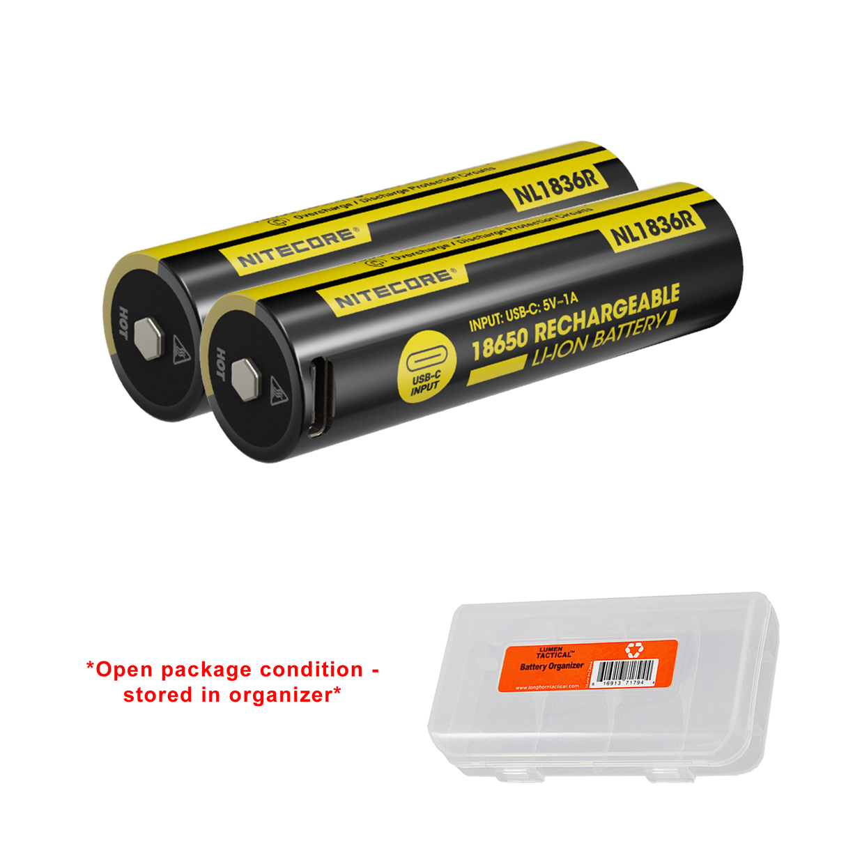 Nitecore NL1836R 3600mAh USB-C Rechargeable 18650 Battery - Pack of 2 - Used