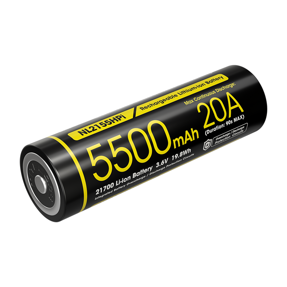 Nitecore NL2155HPi 5500mAh Rechargeable 21700 Battery for i Series (P20iX, P23i, SRT7i, and More)